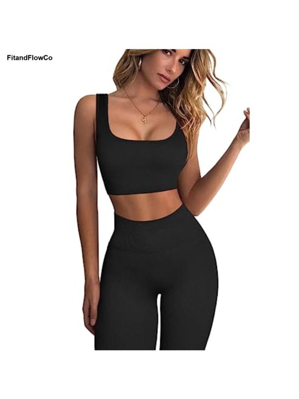 Ribbed Seamless 2 Piece Workout Set Sport Bra High Waist Yoga Leggings